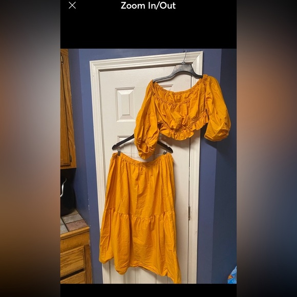 H&M Asymmetric Skirt Set Size XL Orange 2Pc Off shoulder cropped top - Picture 2 of 9